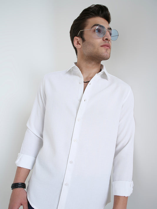 Feather White Elegant Grid Textured Shirt