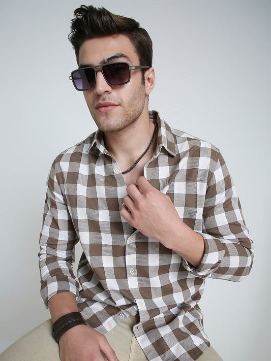 Mocha Brown & White Checkerboard Shirt
