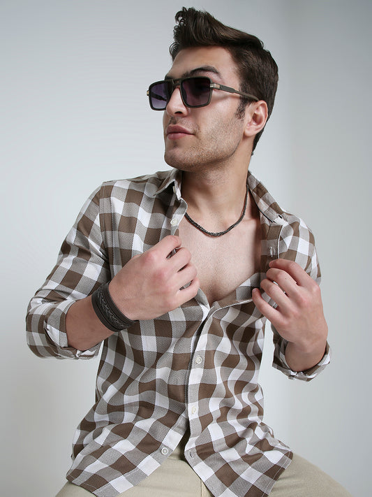 Mocha Brown & White Checkerboard Shirt