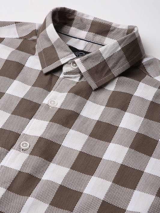 Mocha Brown & White Checkerboard Shirt