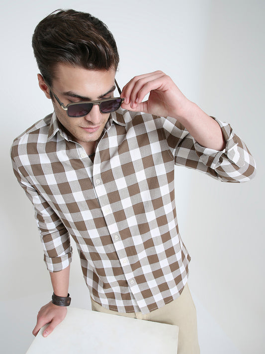 Mocha Brown & White Checkerboard Shirt