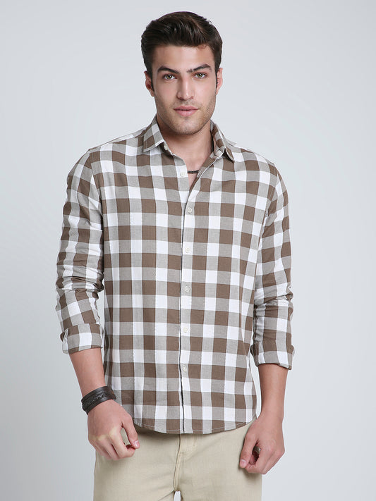 Mocha Brown & White Checkerboard Shirt