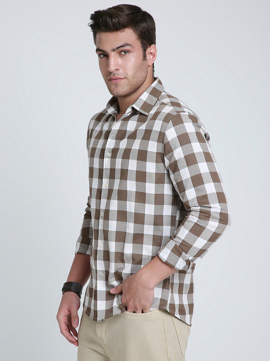 Mocha Brown & White Checkerboard Shirt