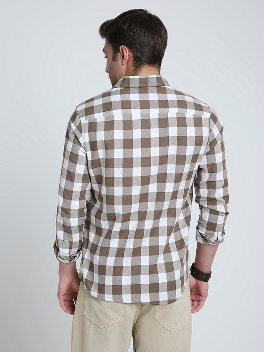 Mocha Brown & White Checkerboard Shirt