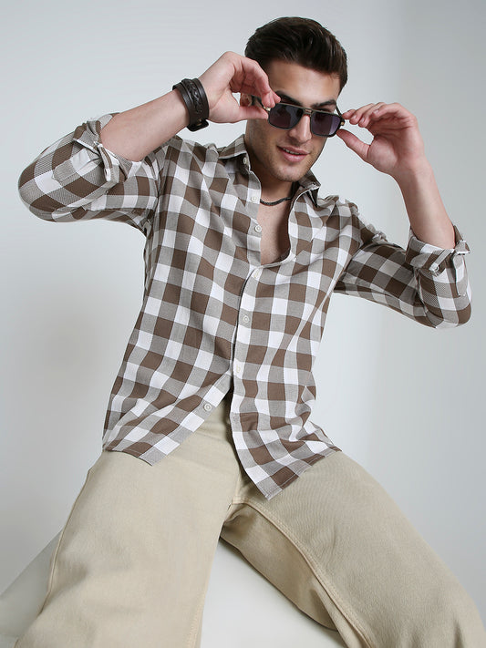 Mocha Brown & White Checkerboard Shirt