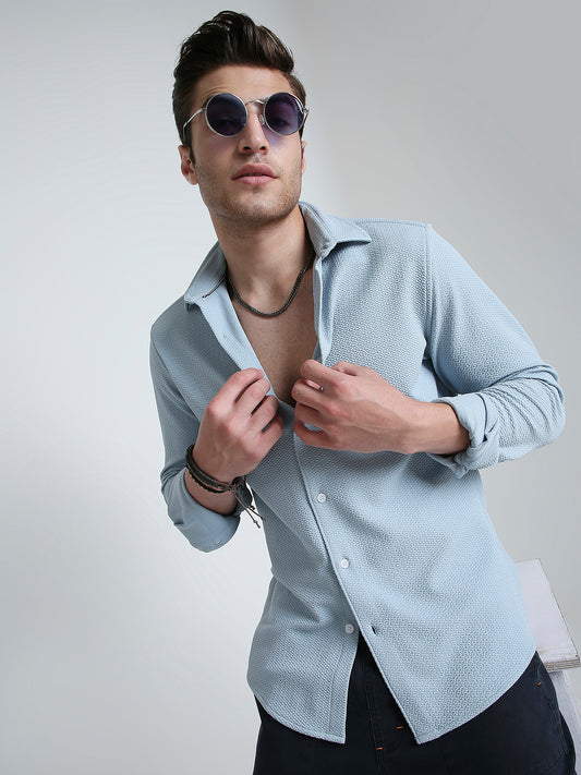 Serene Blue Subtle Textured Shirt