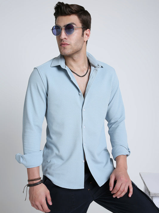Serene Blue Subtle Textured Shirt