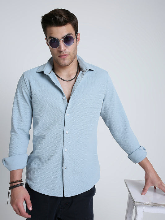 Serene Blue Subtle Textured Shirt