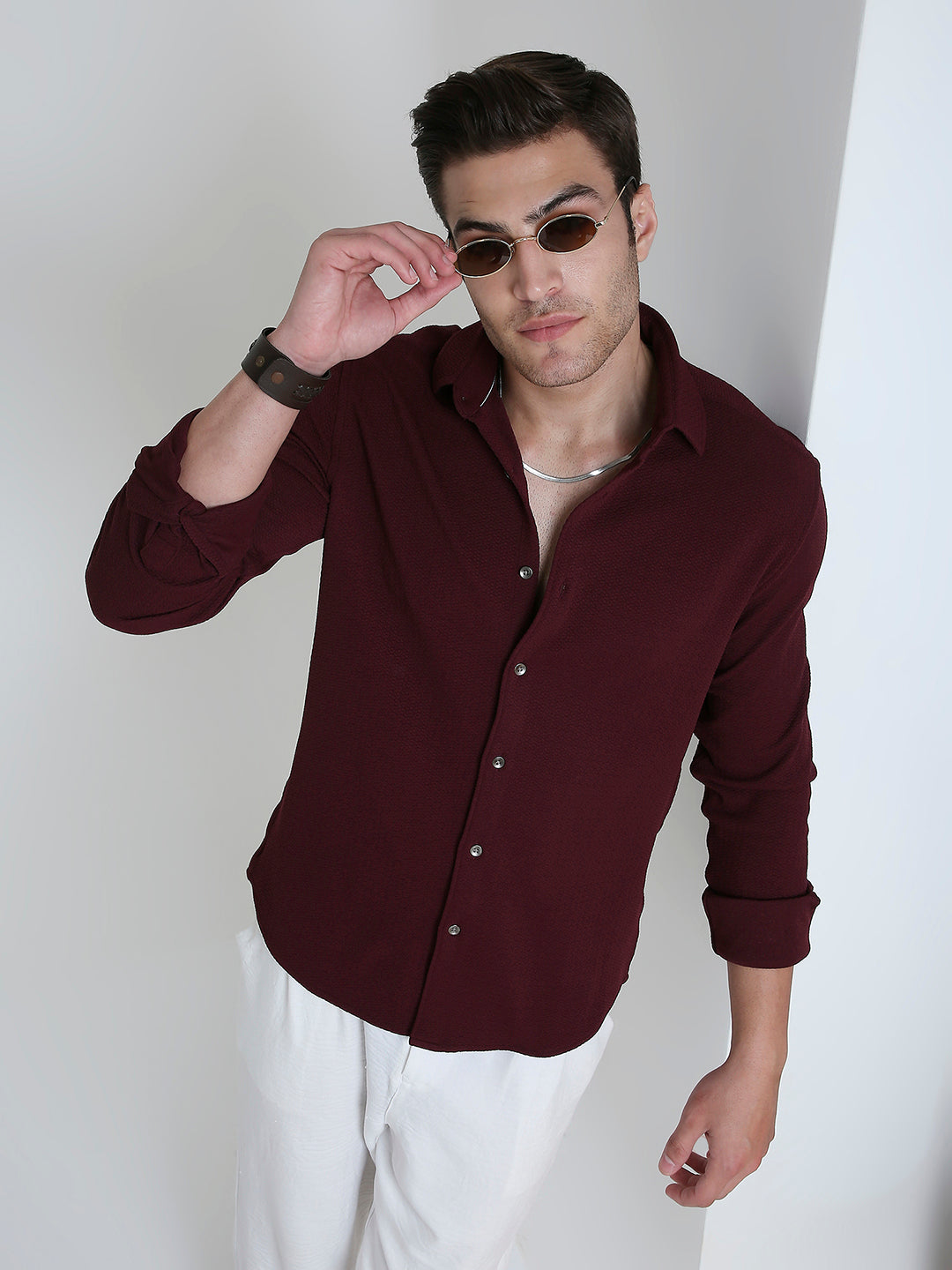 Vintage Maroon Textured Elegance Shirt
