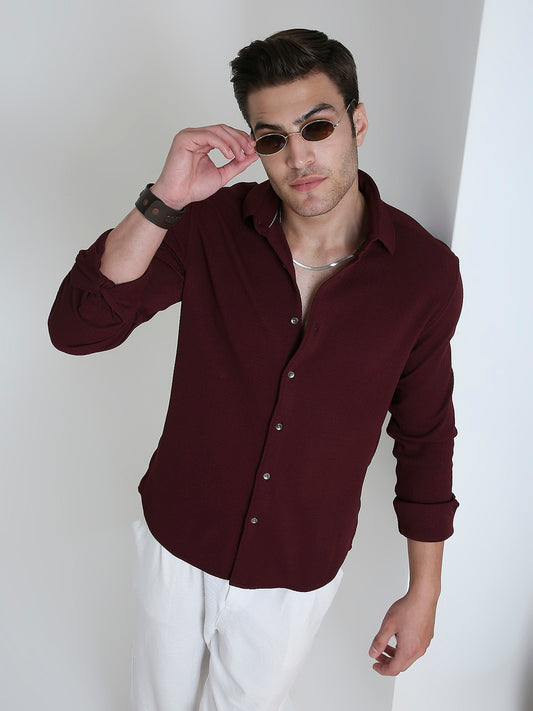 Vintage Maroon Textured Elegance Shirt