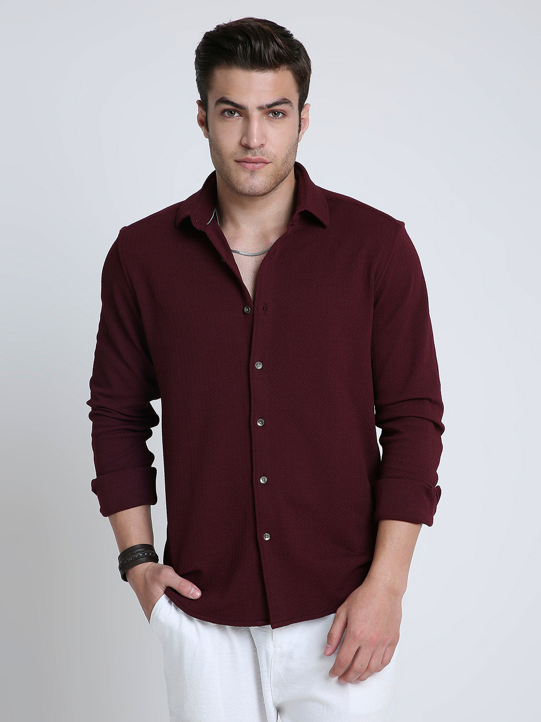 Vintage Maroon Textured Elegance Shirt
