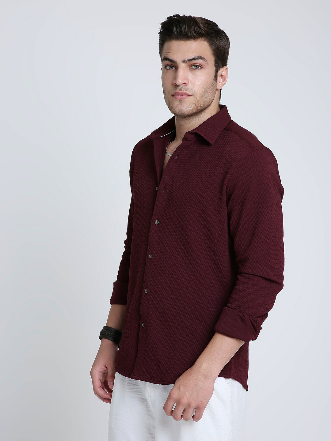 Vintage Maroon Textured Elegance Shirt