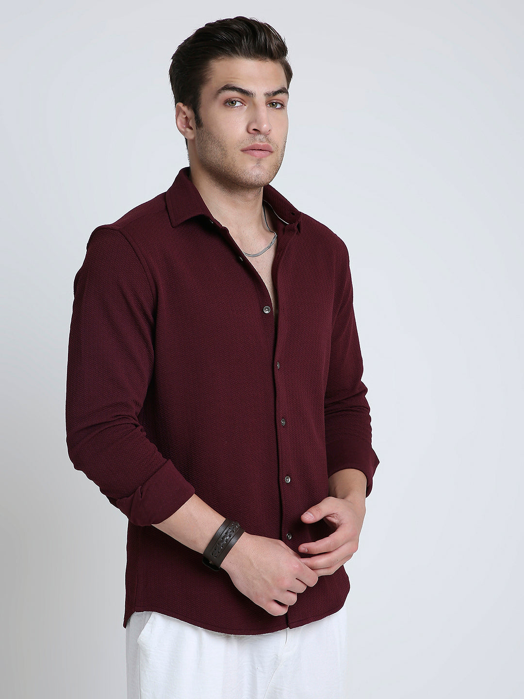 Vintage Maroon Textured Elegance Shirt