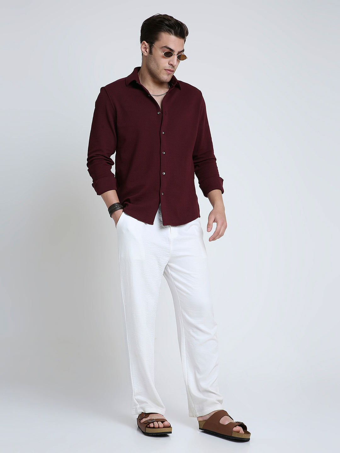 Vintage Maroon Textured Elegance Shirt