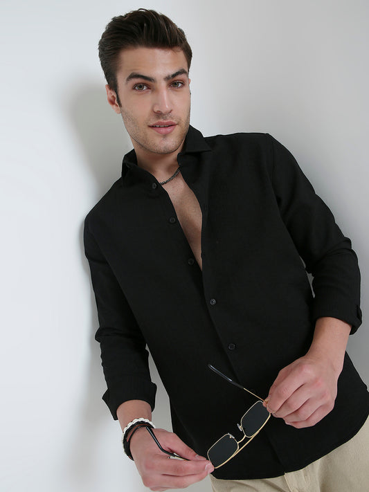 Onyx Black Refined Weave Shirt