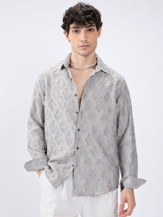 Cloud Mesh Diamond Embossed Frayed Shirt