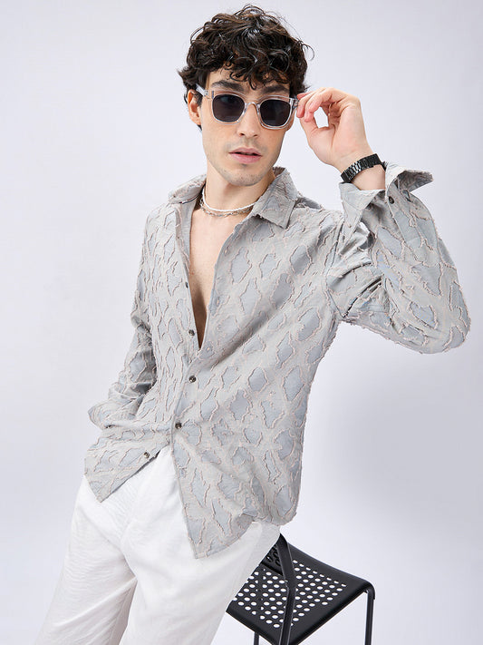 Cloud Mesh Diamond Embossed Frayed Shirt