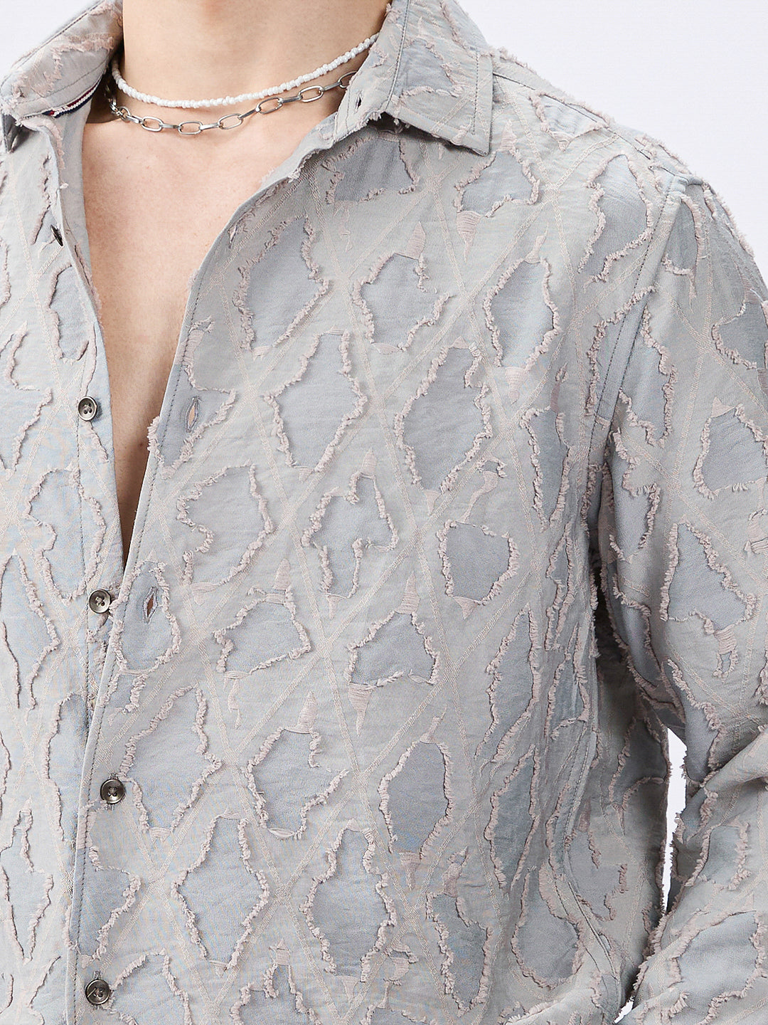 Cloud Mesh Diamond Embossed Frayed Shirt