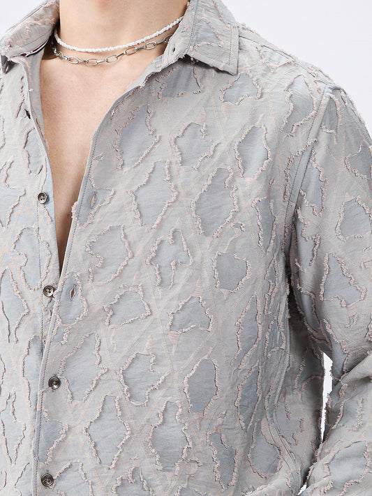 Cloud Mesh Diamond Embossed Frayed Shirt