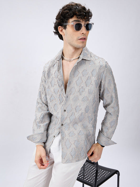Cloud Mesh Diamond Embossed Frayed Shirt