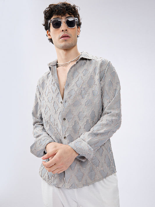 Cloud Mesh Diamond Embossed Frayed Shirt
