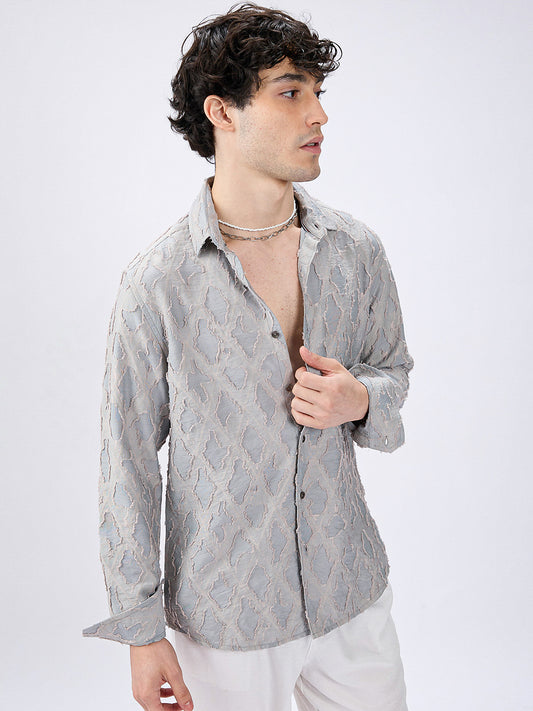Cloud Mesh Diamond Embossed Frayed Shirt