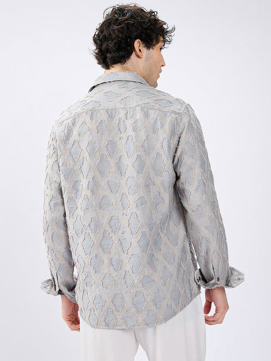 Cloud Mesh Diamond Embossed Frayed Shirt