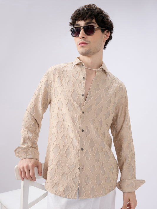 Beige Lozenge Engraved Artisan Frayed Shirt