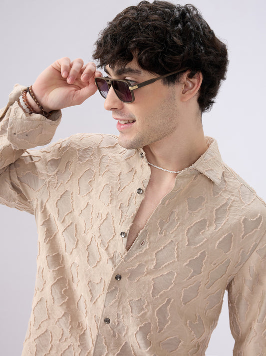 Beige Lozenge Engraved Artisan Frayed Shirt