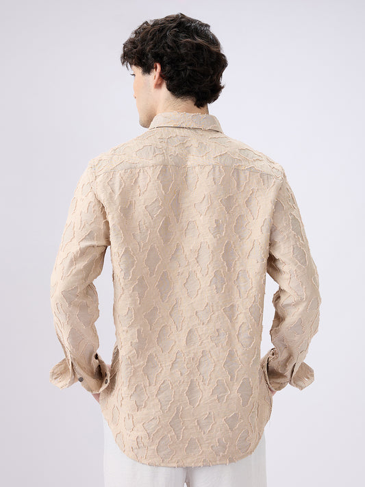 Beige Lozenge Engraved Artisan Frayed Shirt
