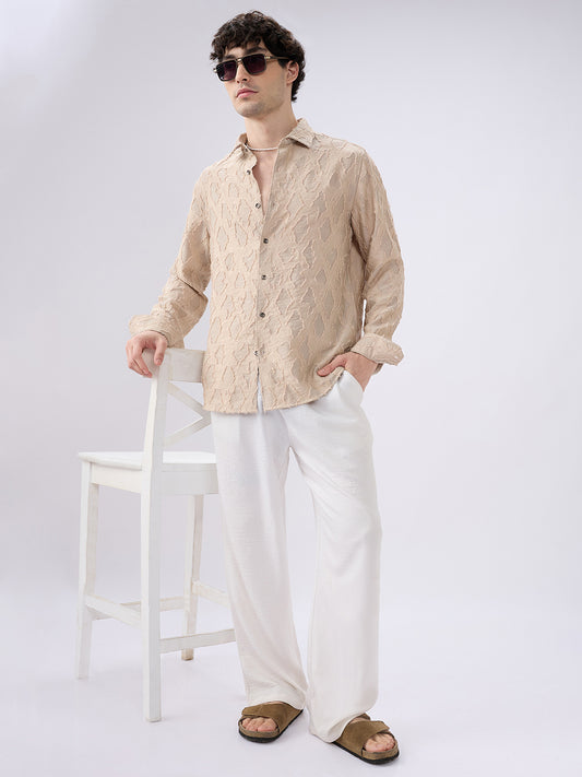 Beige Lozenge Engraved Artisan Frayed Shirt