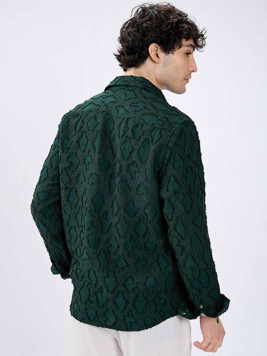 Emerald Green Lozenge Embossed Frayed Shirt