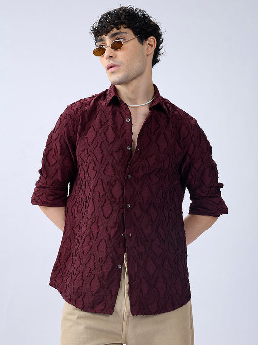 Maroon Mirage Lozenge Sculpted Frayed Shirt