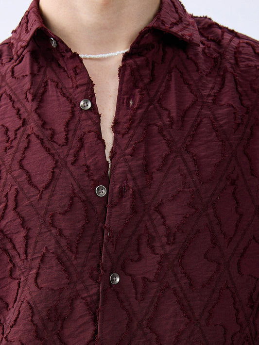 Maroon Mirage Lozenge Sculpted Frayed Shirt
