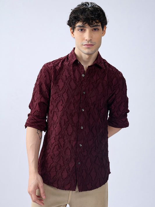 Maroon Mirage Lozenge Sculpted Frayed Shirt