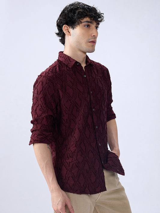Maroon Mirage Lozenge Sculpted Frayed Shirt