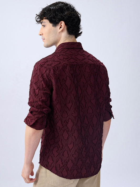 Maroon Mirage Lozenge Sculpted Frayed Shirt