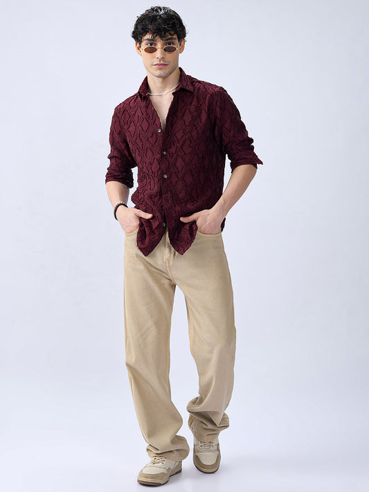 Maroon Mirage Lozenge Sculpted Frayed Shirt