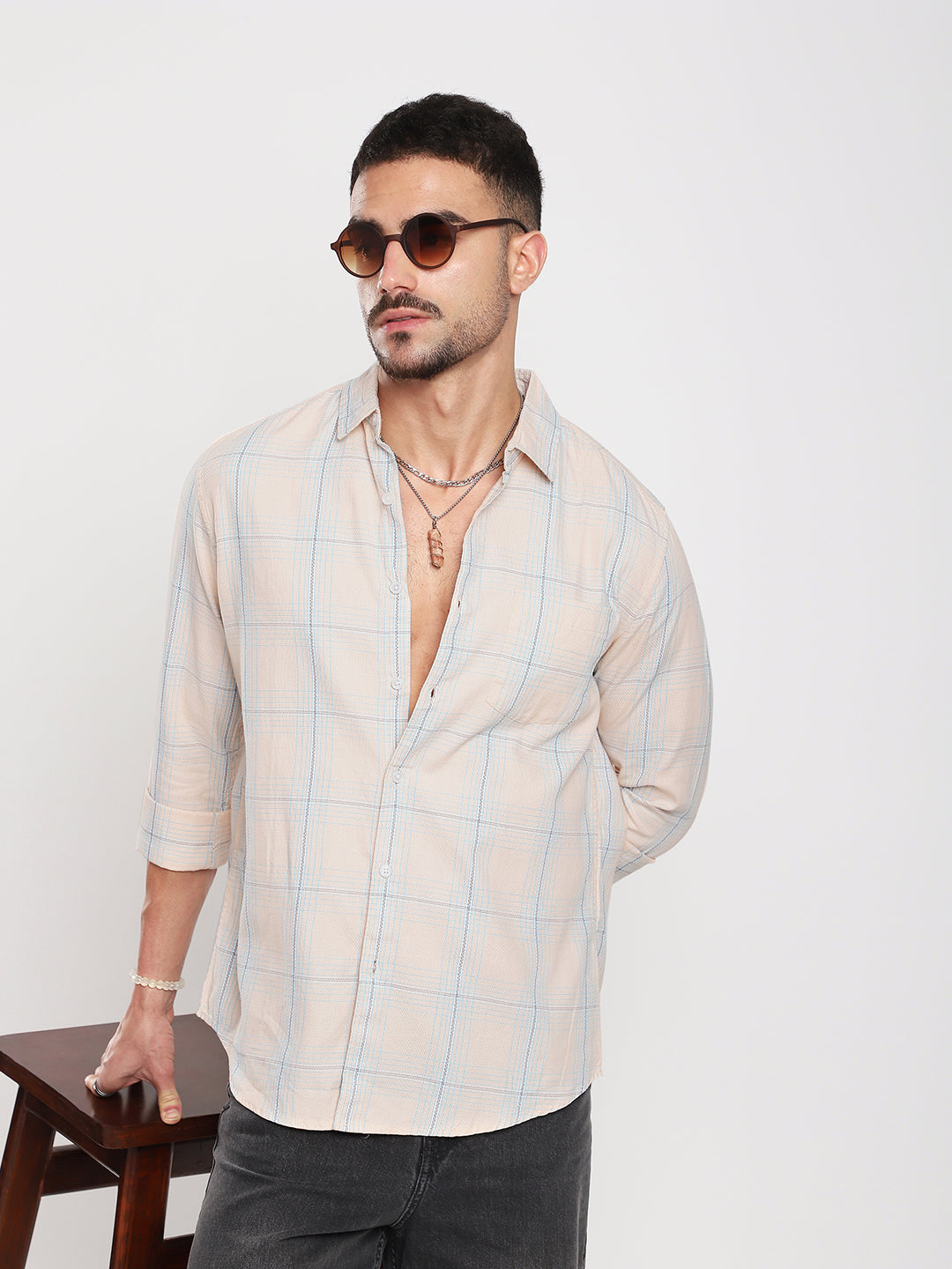 Peach Mist Skyline Checks Shirt