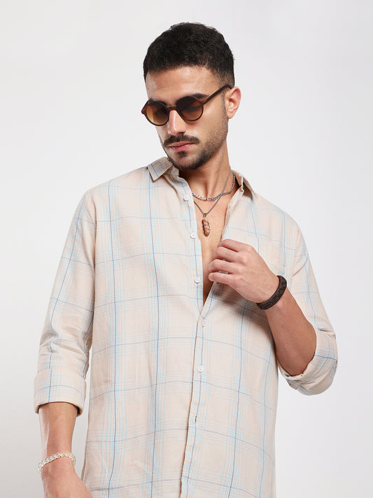 Peach Mist Skyline Checks Shirt