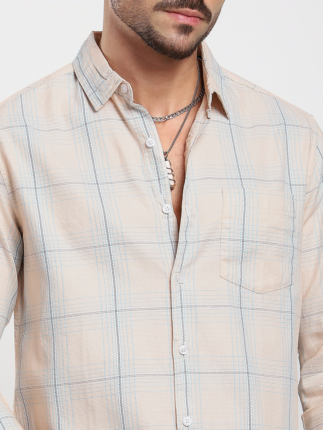 Peach Mist Skyline Checks Shirt