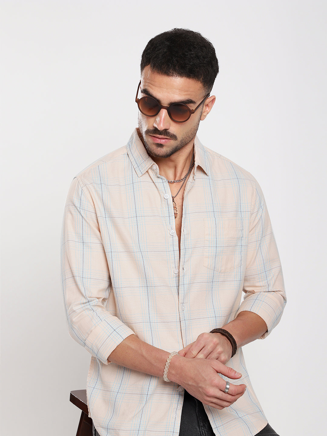Peach Mist Skyline Checks Shirt