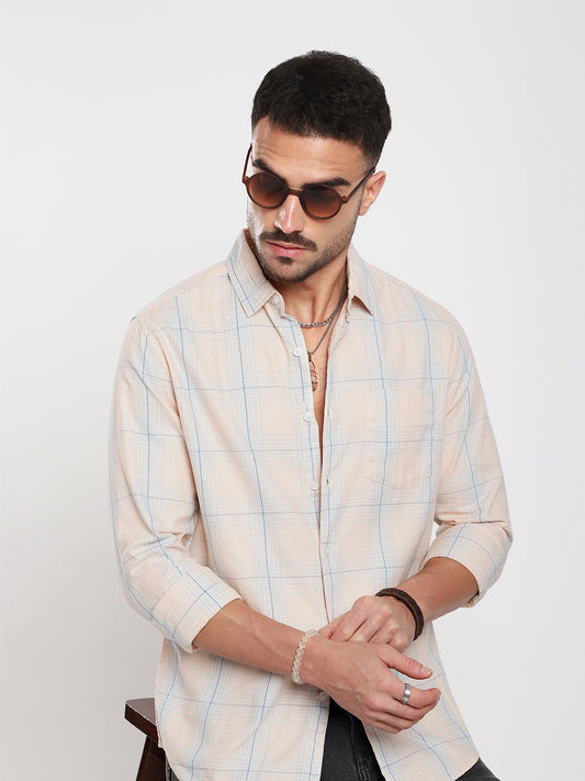 Peach Mist Skyline Checks Shirt