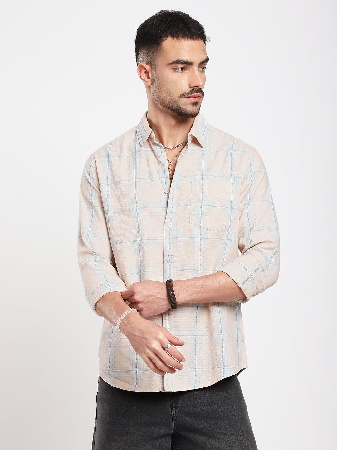 Peach Mist Skyline Checks Shirt