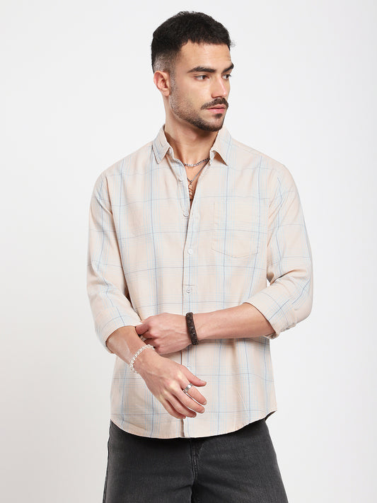 Peach Mist Skyline Checks Shirt