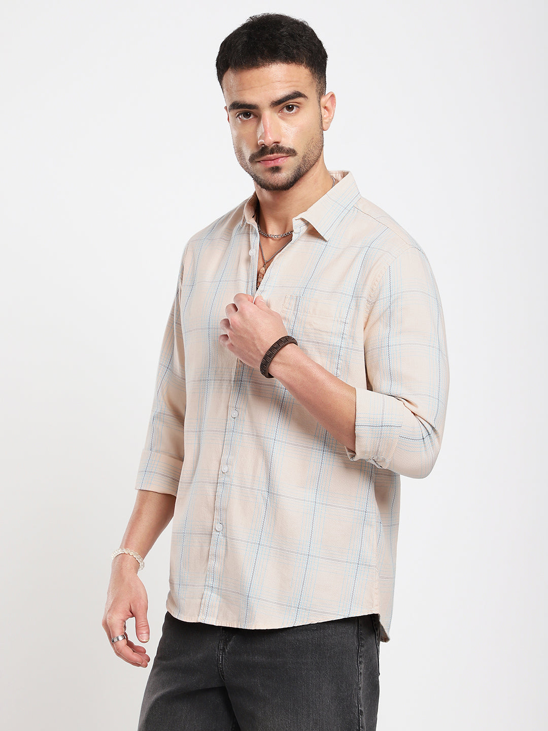 Peach Mist Skyline Checks Shirt