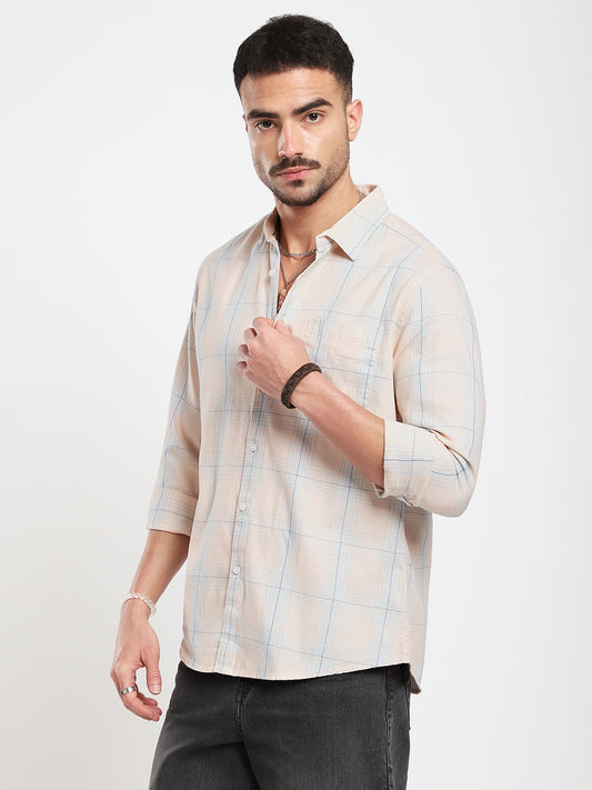 Peach Mist Skyline Checks Shirt