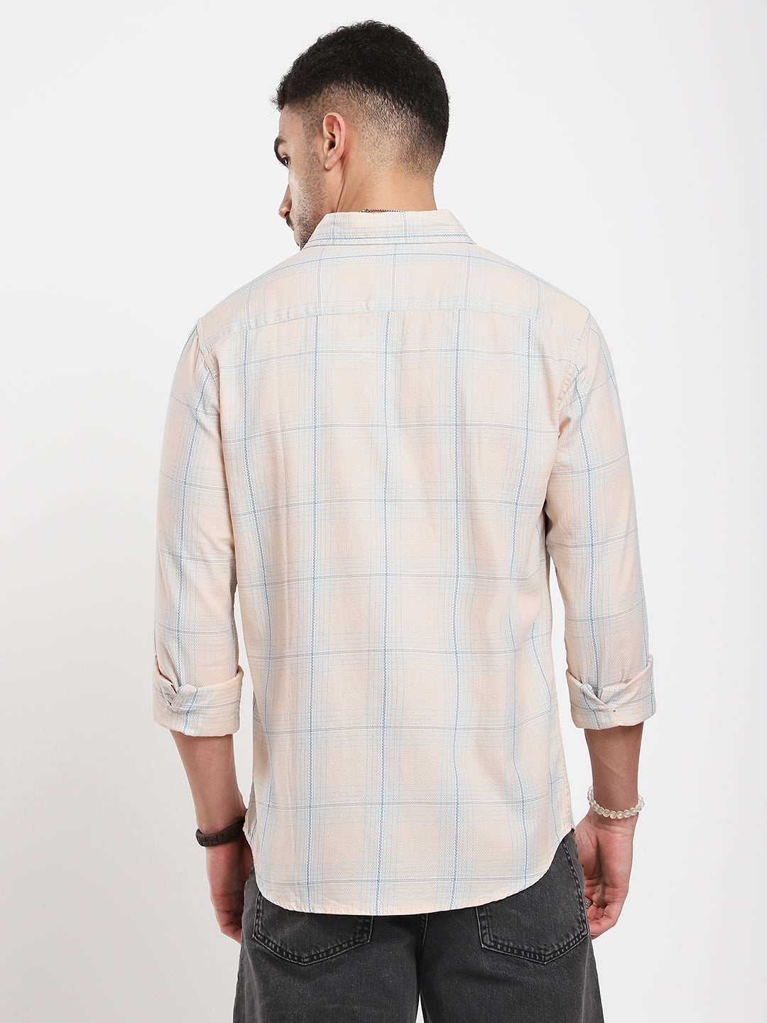 Peach Mist Skyline Checks Shirt