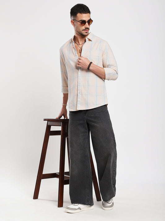 Peach Mist Skyline Checks Shirt