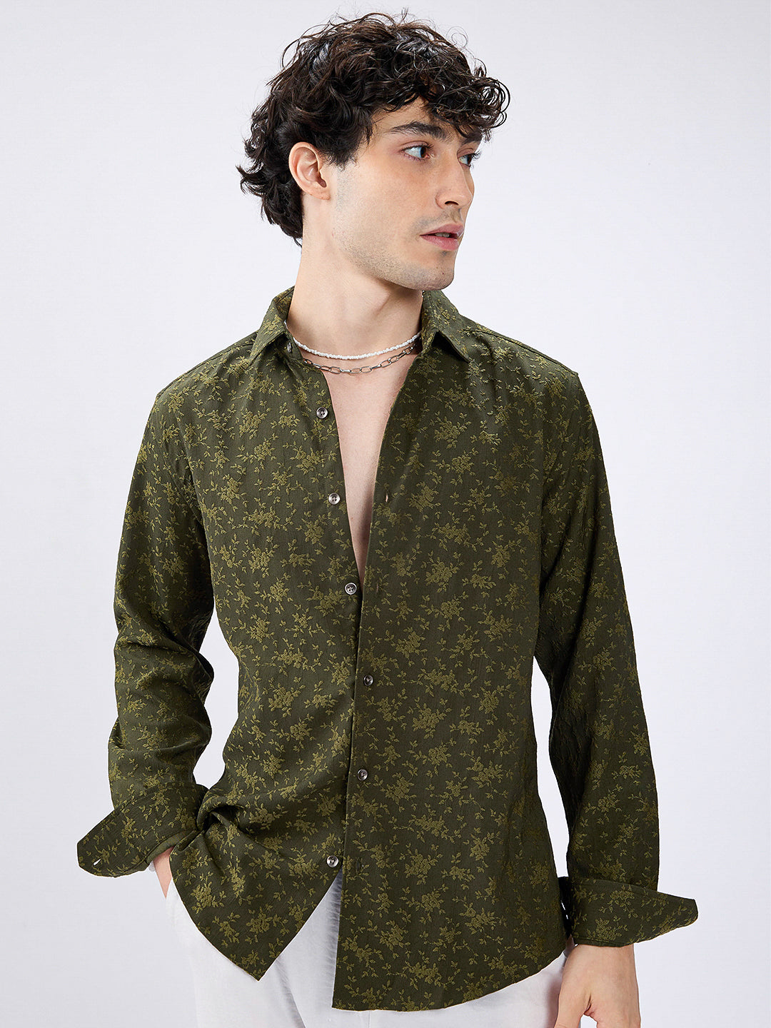 Twilight Green Botanic Veil Embossed Shirt